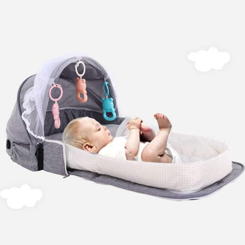 Foldable Baby Bed With Mosquito Net & Rattle Toys