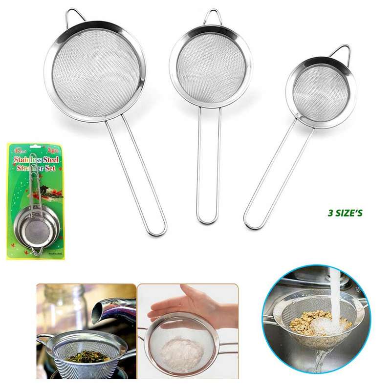 3pcs Fine Mesh Stainless Steel Strainer Set