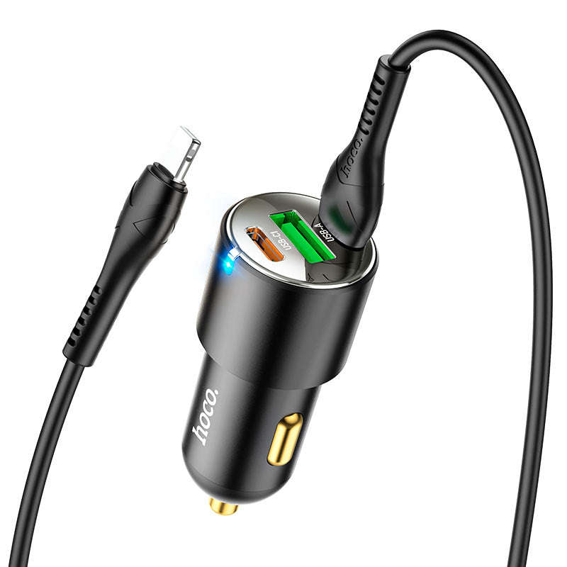 Hoco NZ6 PD+QC 3.0 3 Port 45W Car Charger With Type C To Lightning Cable