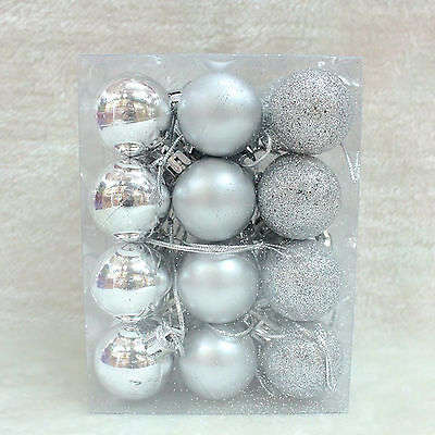 24 Pieces Glitter Christmas Baubles Ornament Ball - Silver