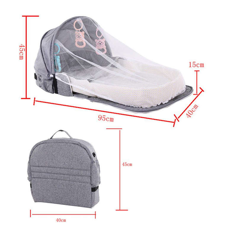 Foldable Baby Bed With Mosquito Net & Rattle Toys