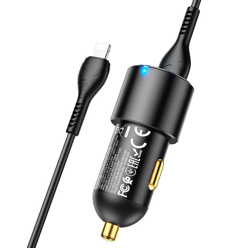 Hoco NZ6 PD+QC 3.0 3 Port 45W Car Charger With Type C To Lightning Cable