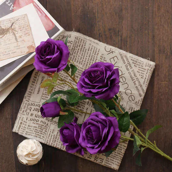 2 Stem Purple Artificial Roses