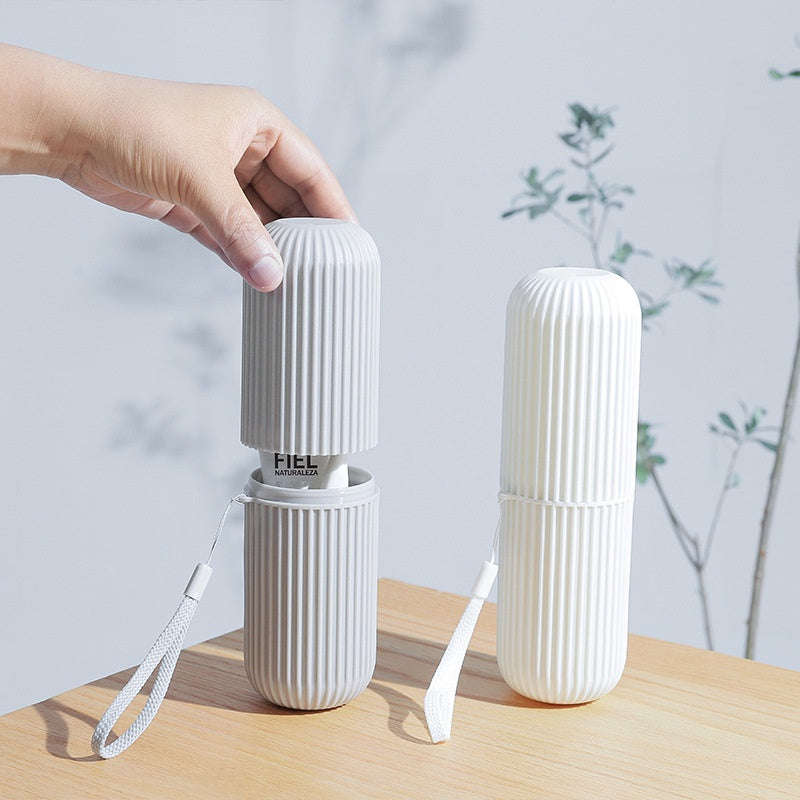 2-in-1 Cylinder Toothbrush Storage Container & Mouthwash Cup  Travel-Friendly & Hygienic