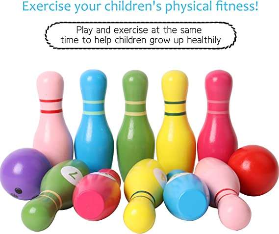 Kids Colorful Wooden  Bowling Set