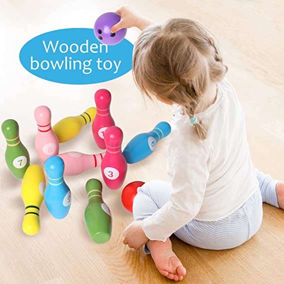 Kids Colorful Wooden  Bowling Set