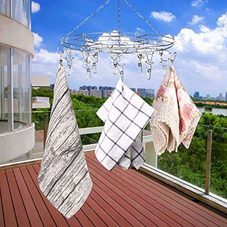 Round Stainless Steel Clothes Drying Hanger - Silver