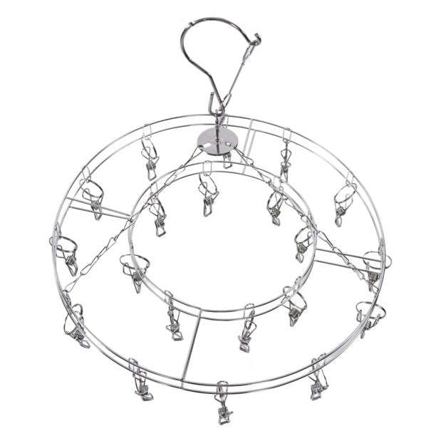 Round Stainless Steel Clothes Drying Hanger - Silver