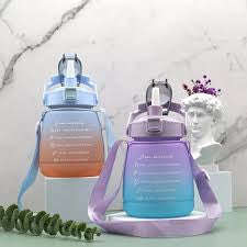PASTEL DUAL COLOR Motivational Water Bottle with Time Marker & Straw BPA