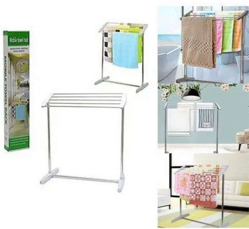 Mobile Towel Clothes Drying Rack Storage Shelf Portable Space Saving Mobile Towel Rack Tilt Towel...