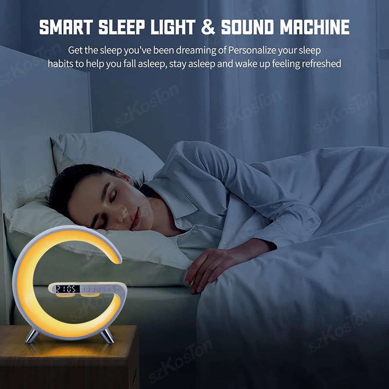 LED Night Light RGB Atmosphere Desk Lamp Multifunctional Wireless Charger Alarm Clock Speaker APP...