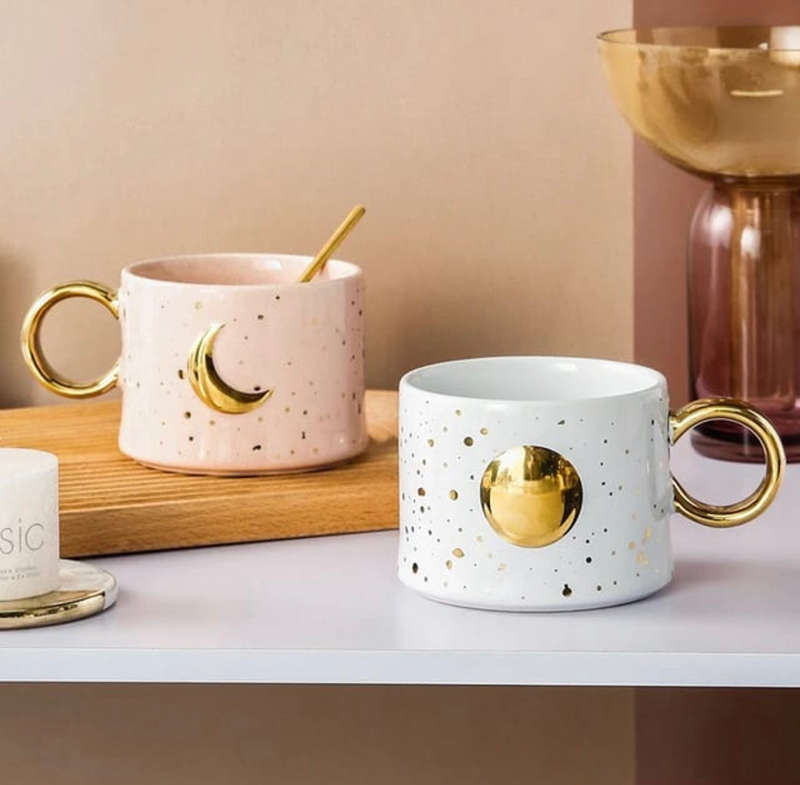 Ceramic Mug Golden Moon And Sun Design
