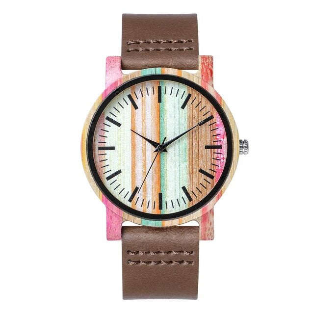 Womens Luxury Wood Dial/Leather Strap Watch