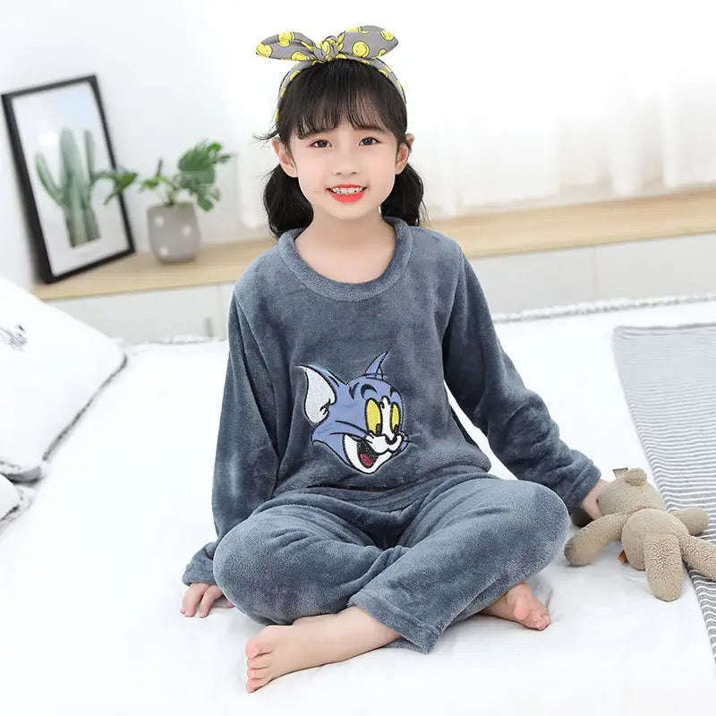 New Winter Coral Fleece Kids pijamas Homewear Children Fleece Pajamas Warm Flannel Sleepwear Girl...