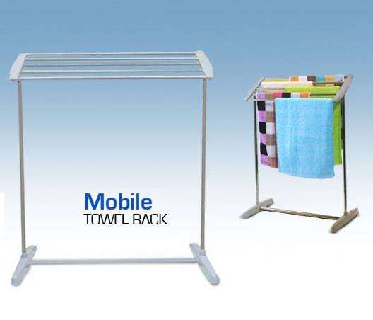 Mobile Towel Clothes Drying Rack Storage Shelf Portable Space Saving Mobile Towel Rack Tilt Towel...