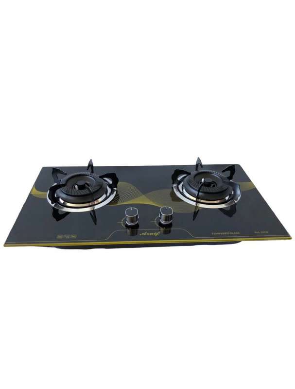 ARUIF Two-Burner Auto-Ignition Tempered Glass Panel Gas Stove + Free Hose, Battery & Regulator Mo...