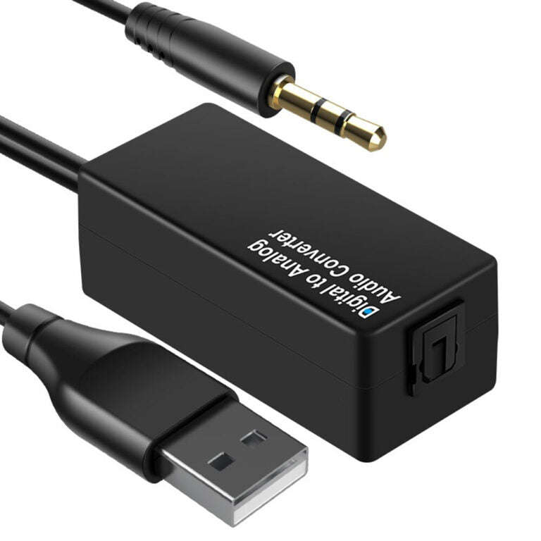 Audio Stereo DAC Digital to Analog Optical Fiber Converter USB Decoder Adapter 3.5mm Jack