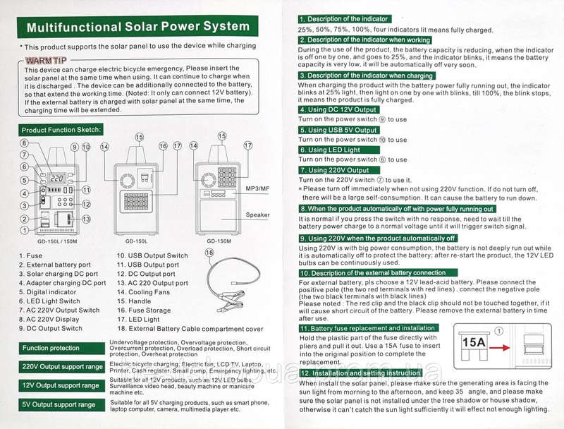 UPS solar system 150W inverter for external battery UPC panel uninterruptible power bank