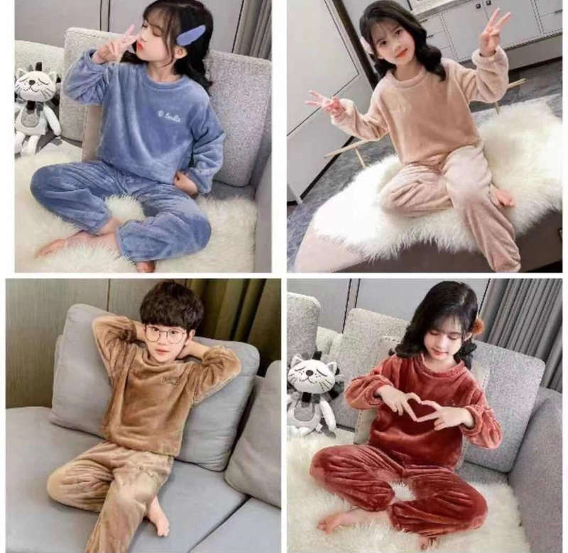New Winter Coral Fleece Kids pijamas Homewear Children Fleece Pajamas Warm Flannel Sleepwear Girl...