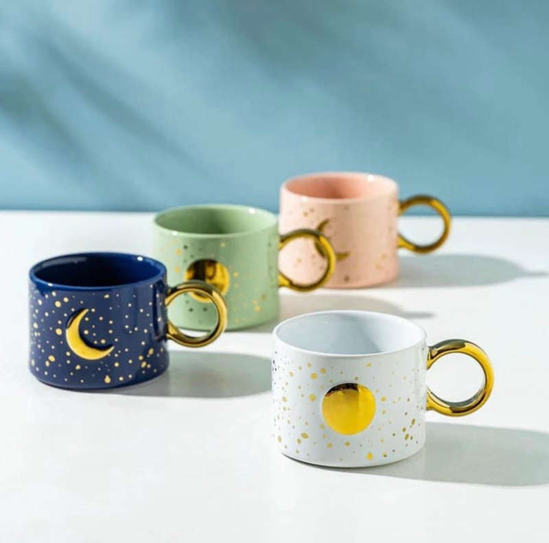 Ceramic Mug Golden Moon And Sun Design