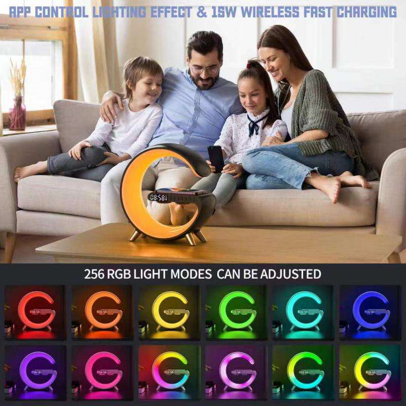 LED Night Light RGB Atmosphere Desk Lamp Multifunctional Wireless Charger Alarm Clock Speaker APP...