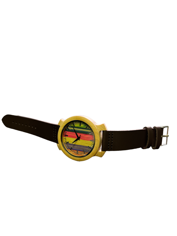 Womens Luxury Wood Dial/Leather Strap Watch