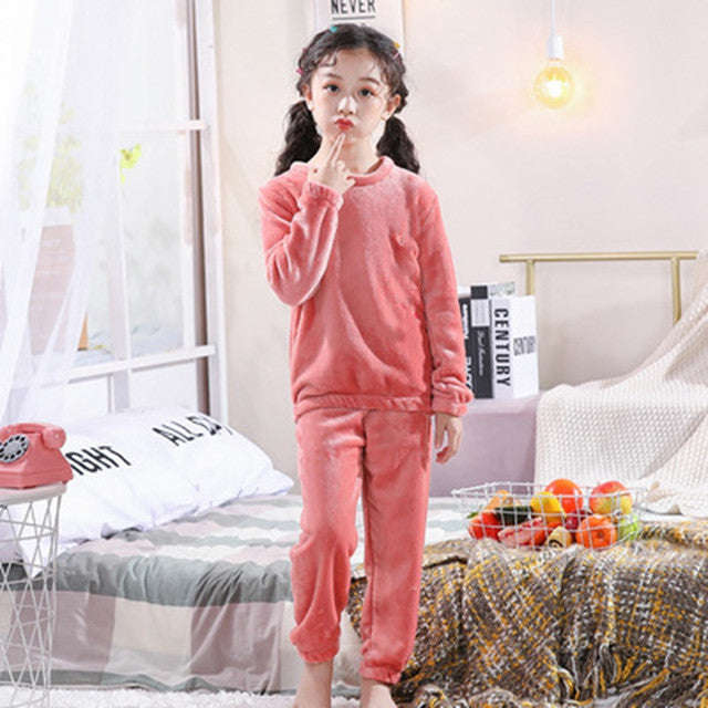 New Winter Coral Fleece Kids pijamas Homewear Children Fleece Pajamas Warm Flannel Sleepwear Girl...