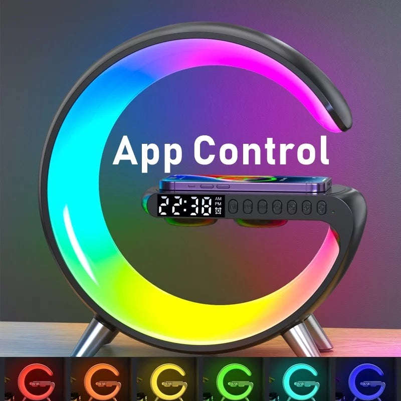 LED Night Light RGB Atmosphere Desk Lamp Multifunctional Wireless Charger Alarm Clock Speaker APP...