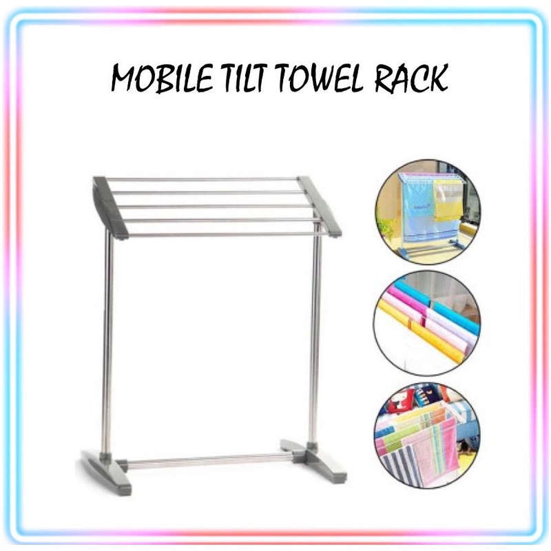 Mobile Towel Clothes Drying Rack Storage Shelf Portable Space Saving Mobile Towel Rack Tilt Towel...