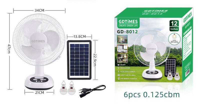 Solar Recharging Fan 12 Inc Light