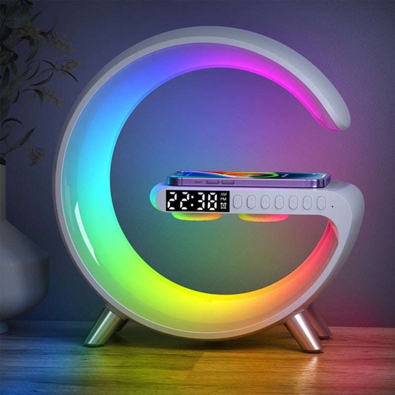 LED Night Light RGB Atmosphere Desk Lamp Multifunctional Wireless Charger Alarm Clock Speaker APP...