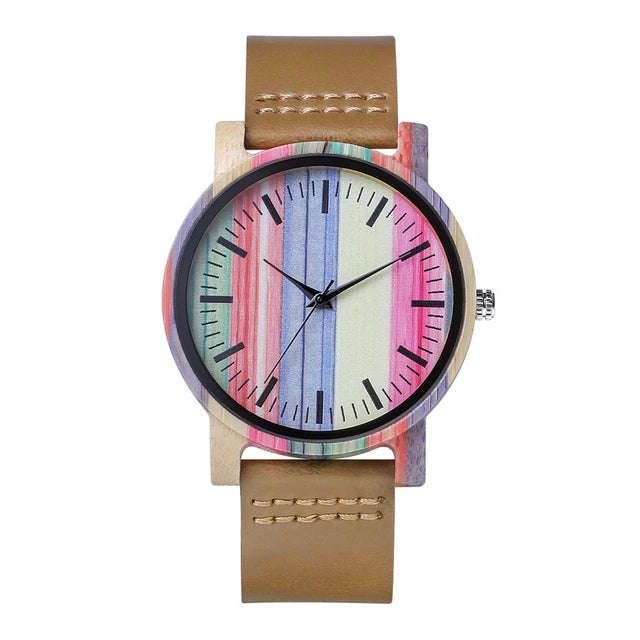 Womens Luxury Wood Dial/Leather Strap Watch