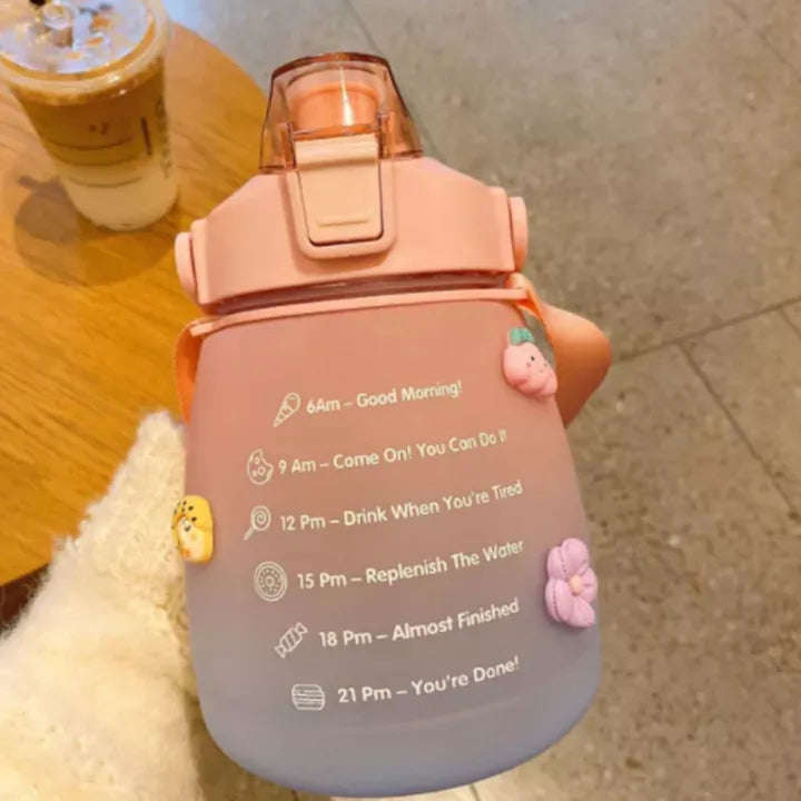 PASTEL DUAL COLOR Motivational Water Bottle with Time Marker & Straw BPA
