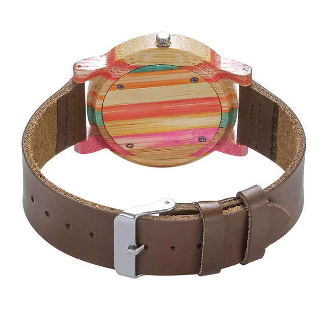 Womens Luxury Wood Dial/Leather Strap Watch