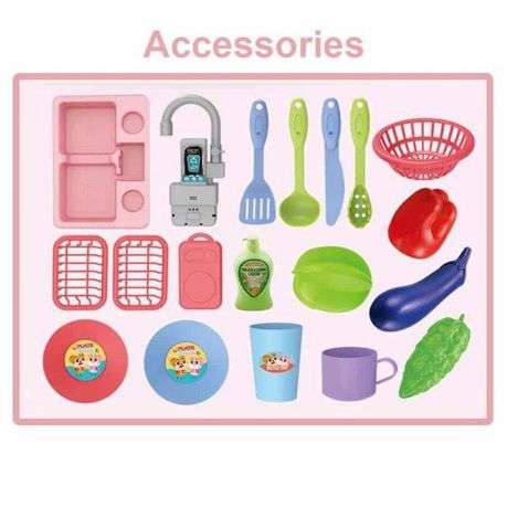 Toddler Kitchen Pretend Dishwashing Sink Set with Dishes Toy - Pink