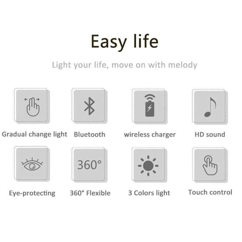 Desk Lamp with Qi Wireless Charger 5W Bluetooth Speaker 3:1