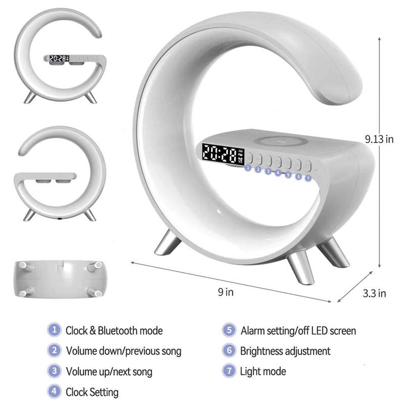 LED Night Light RGB Atmosphere Desk Lamp Multifunctional Wireless Charger Alarm Clock Speaker APP...
