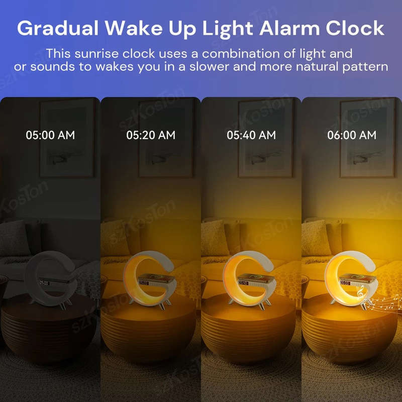 LED Night Light RGB Atmosphere Desk Lamp Multifunctional Wireless Charger Alarm Clock Speaker APP...