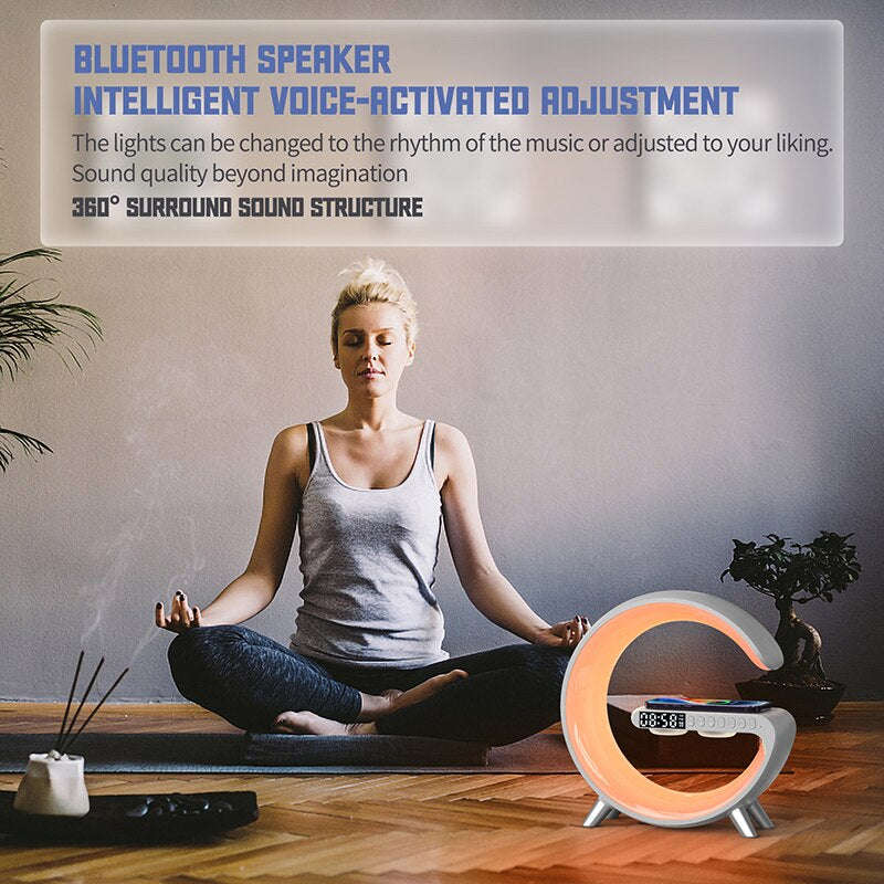 LED Night Light RGB Atmosphere Desk Lamp Multifunctional Wireless Charger Alarm Clock Speaker APP...