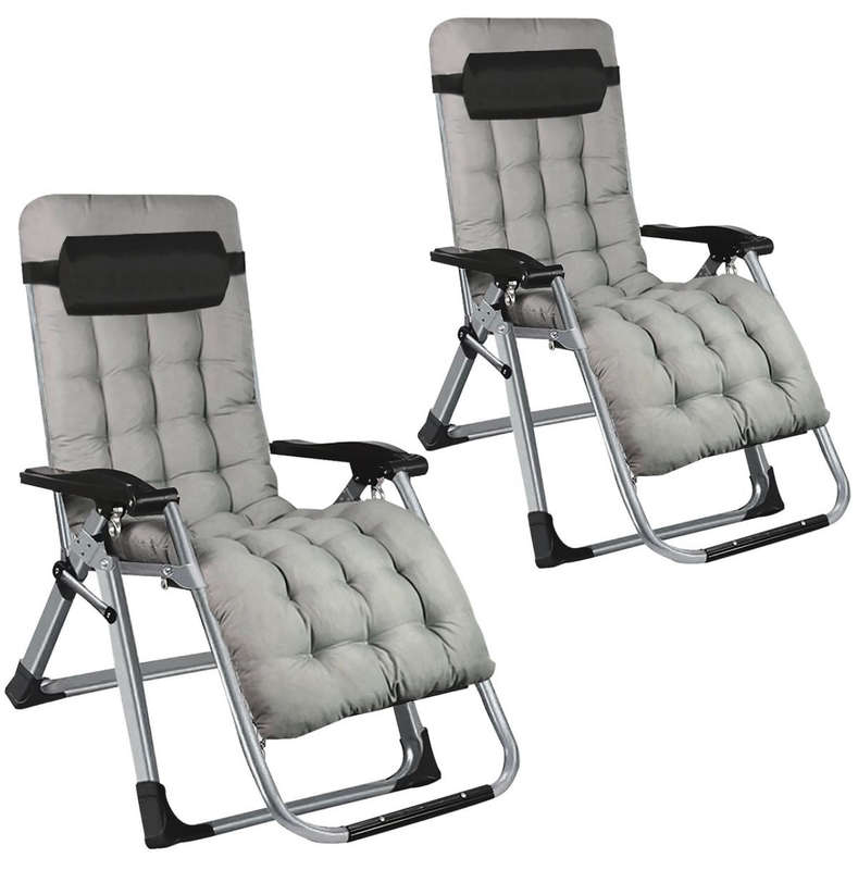 Folding Recliner Lounger Chairs With Detachable Cushion - Set of 2