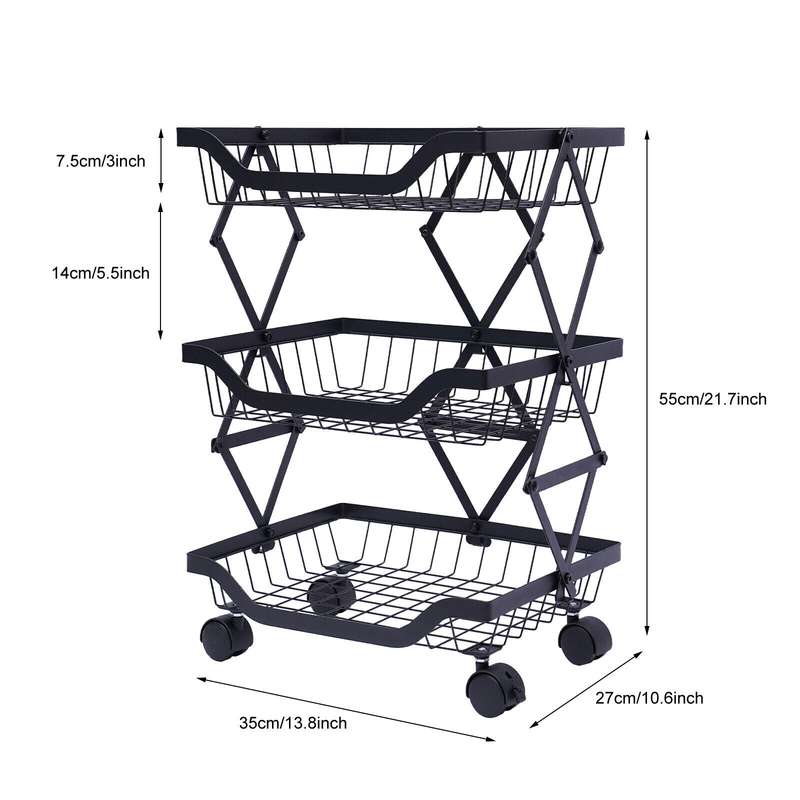 Stackable Fruit Vegetable Kitchen Basket Rack Storage 3 Tier Rolling Cart