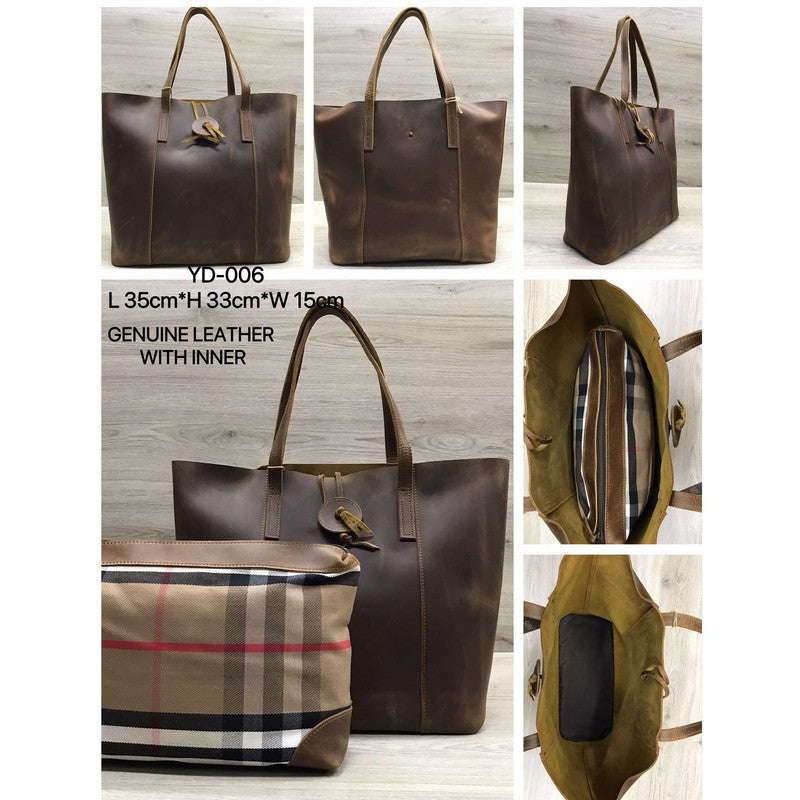 Genuine Leather Shoulder Bag With Inner