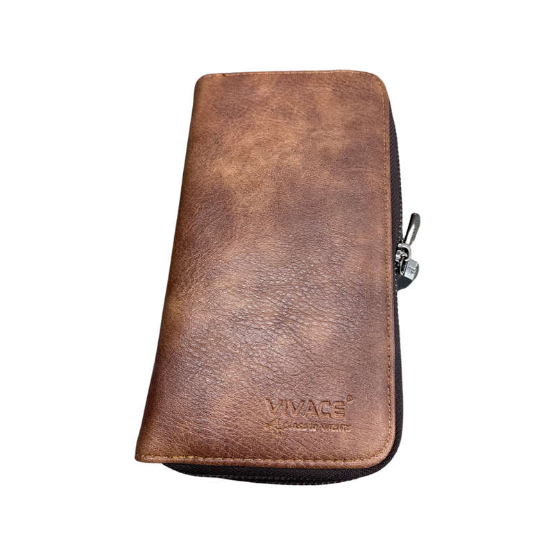 Plain Double Zipped Wallet - Brown