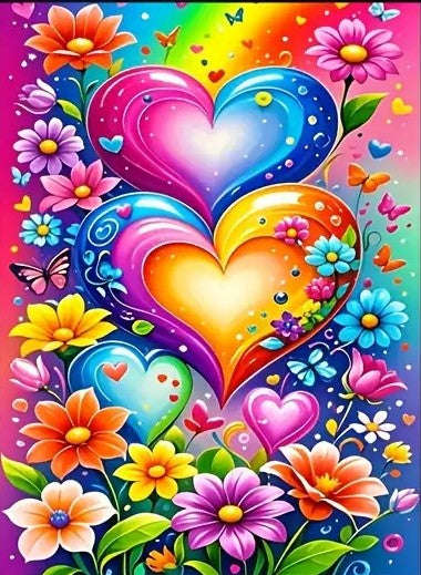 Colourful hearts and flowers