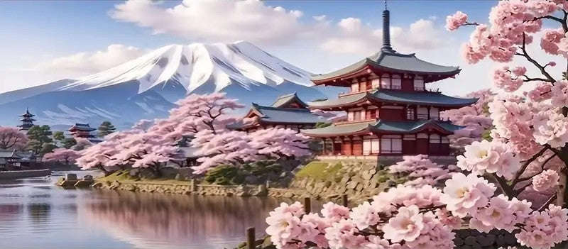LARGE Cherry blossom and mount FUJI 100x50cm