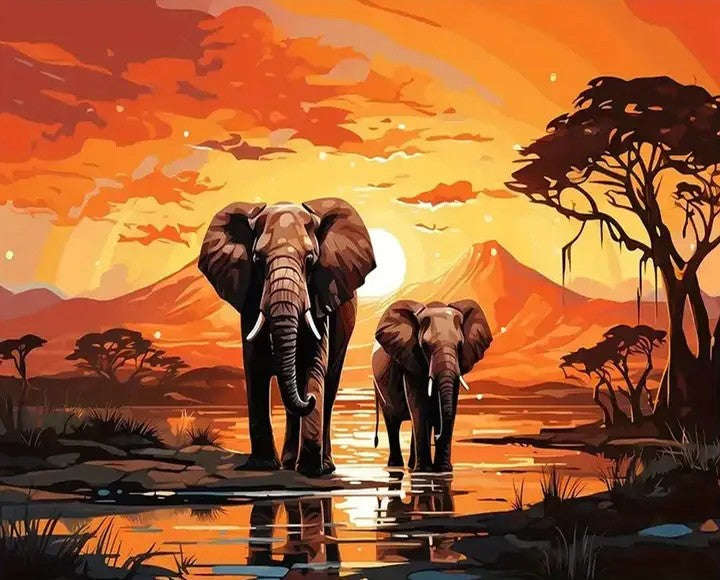 PAINT BY NUMBERS - Elephant sunset