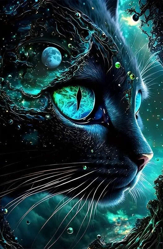 Black cat with green eyes