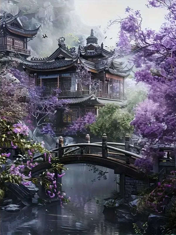 Purple trees with bridge
