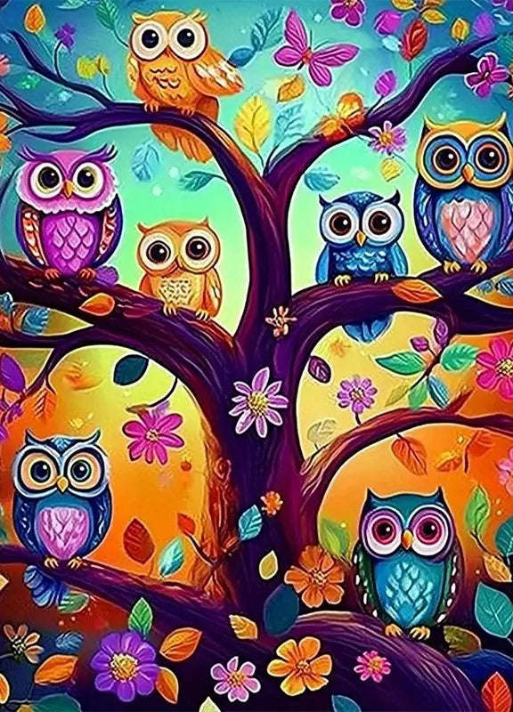 Tree with cartoon owls