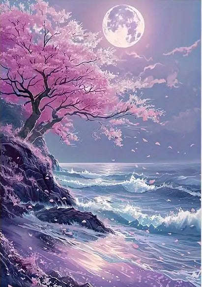 Pink tree in moonlight